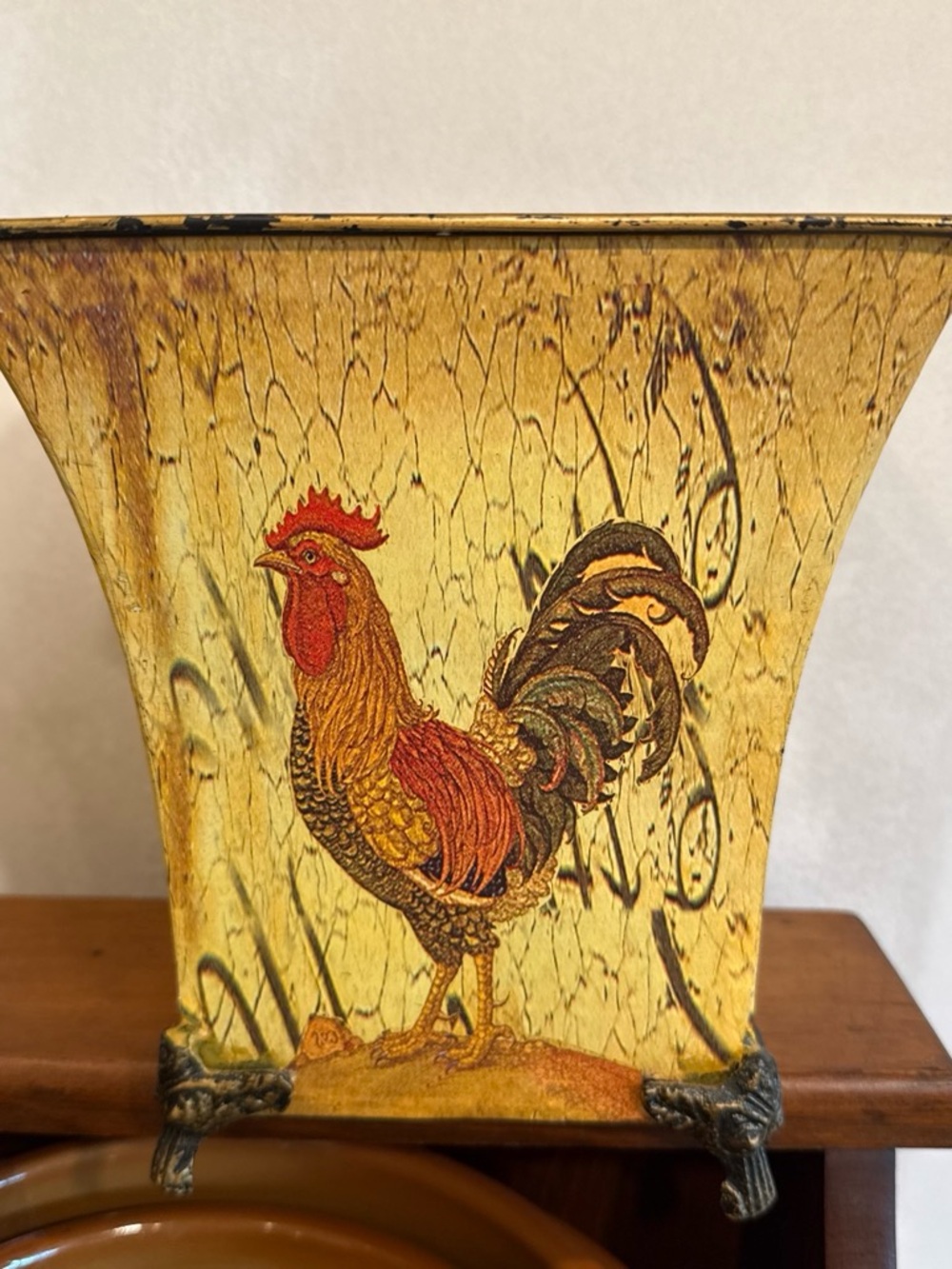 Elegant French Country Rooster Decorative Planter - Gold and Multicolor